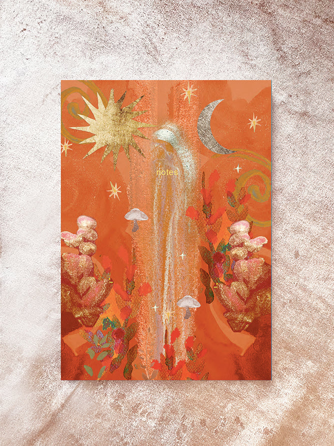 Autumn equinox mabon recycled notebook burnt orange sun moon luminary