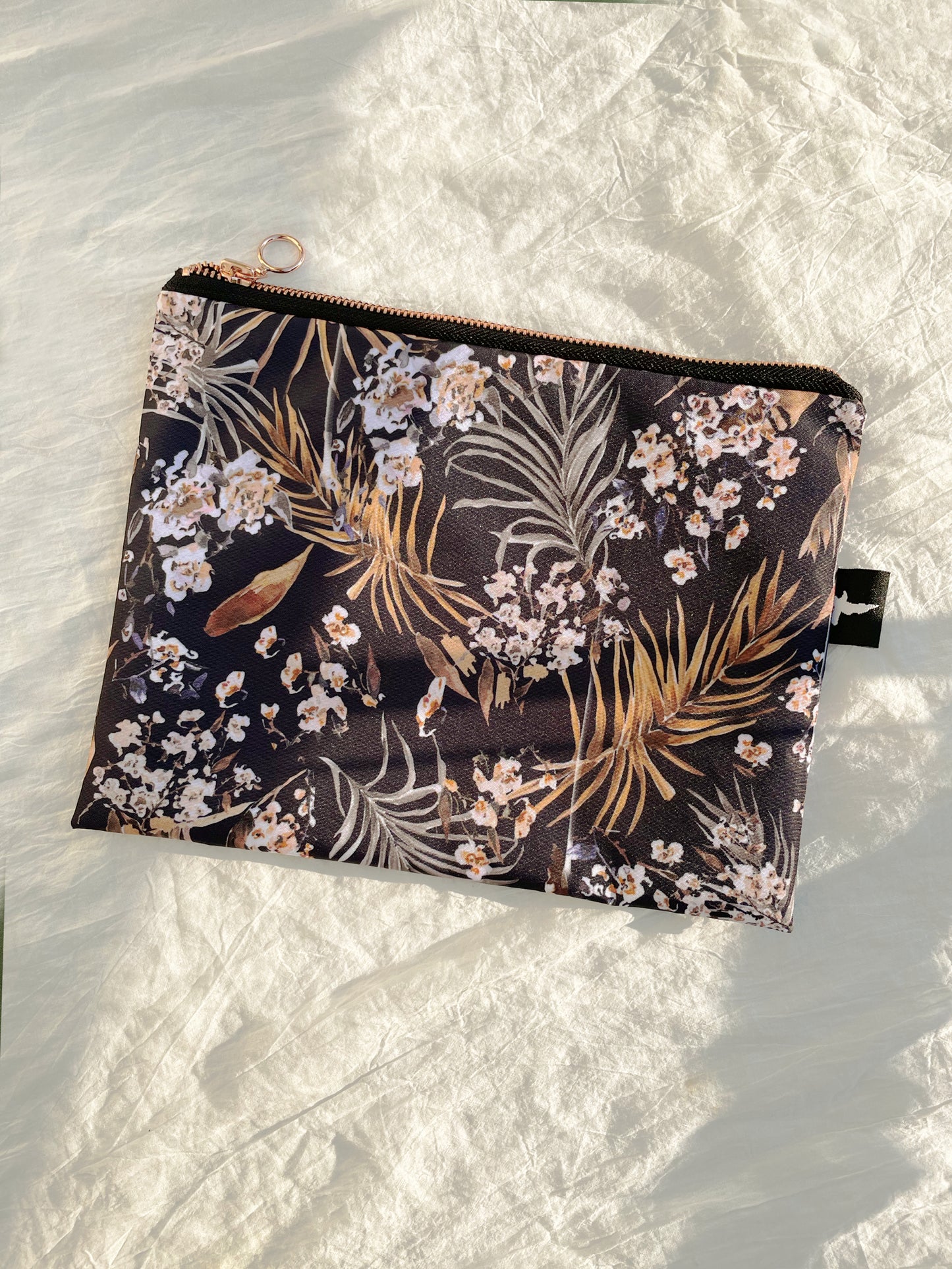 Dark golden palms travel cosmetic bag