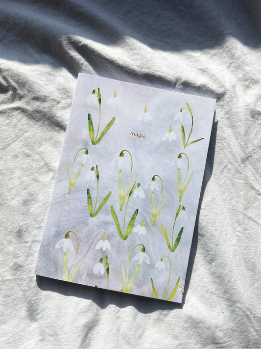 Snowdrop magic lined recycled notebook