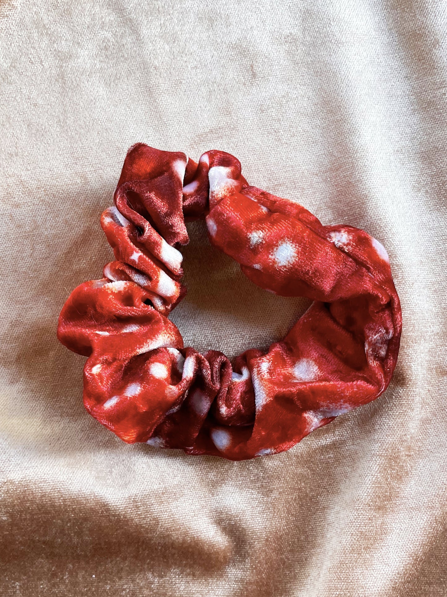 Small Shiny Amanita mushroom scrunchie