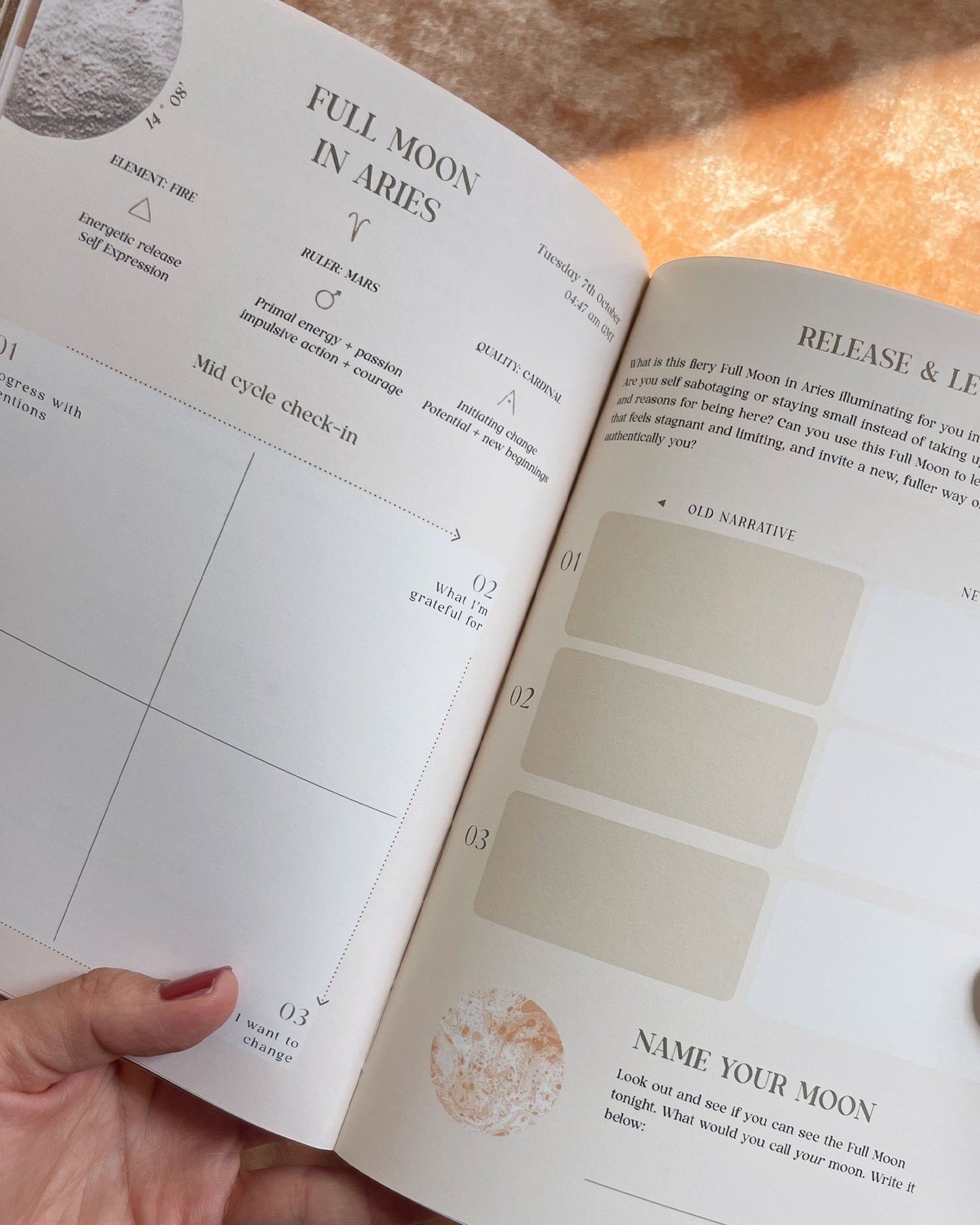 Full moon Aries diary spread 2025 2026 reflection page mid year diary