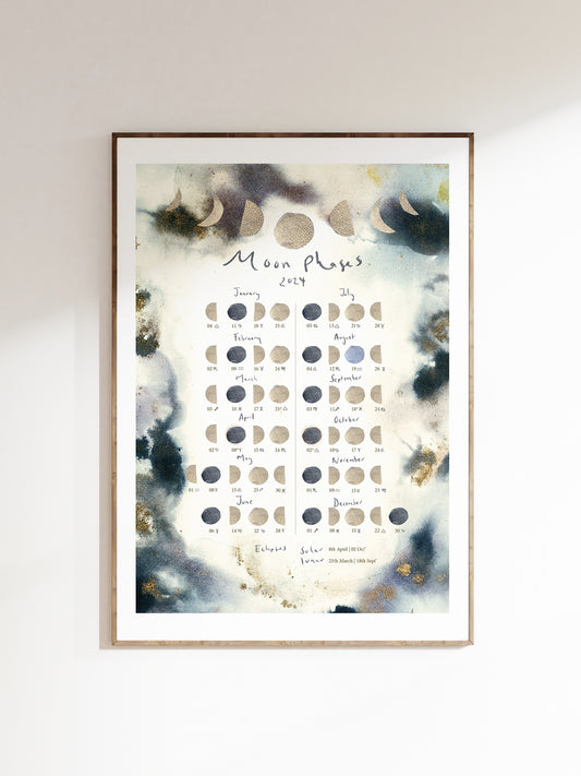 Moon phases 2024 wall planner A4