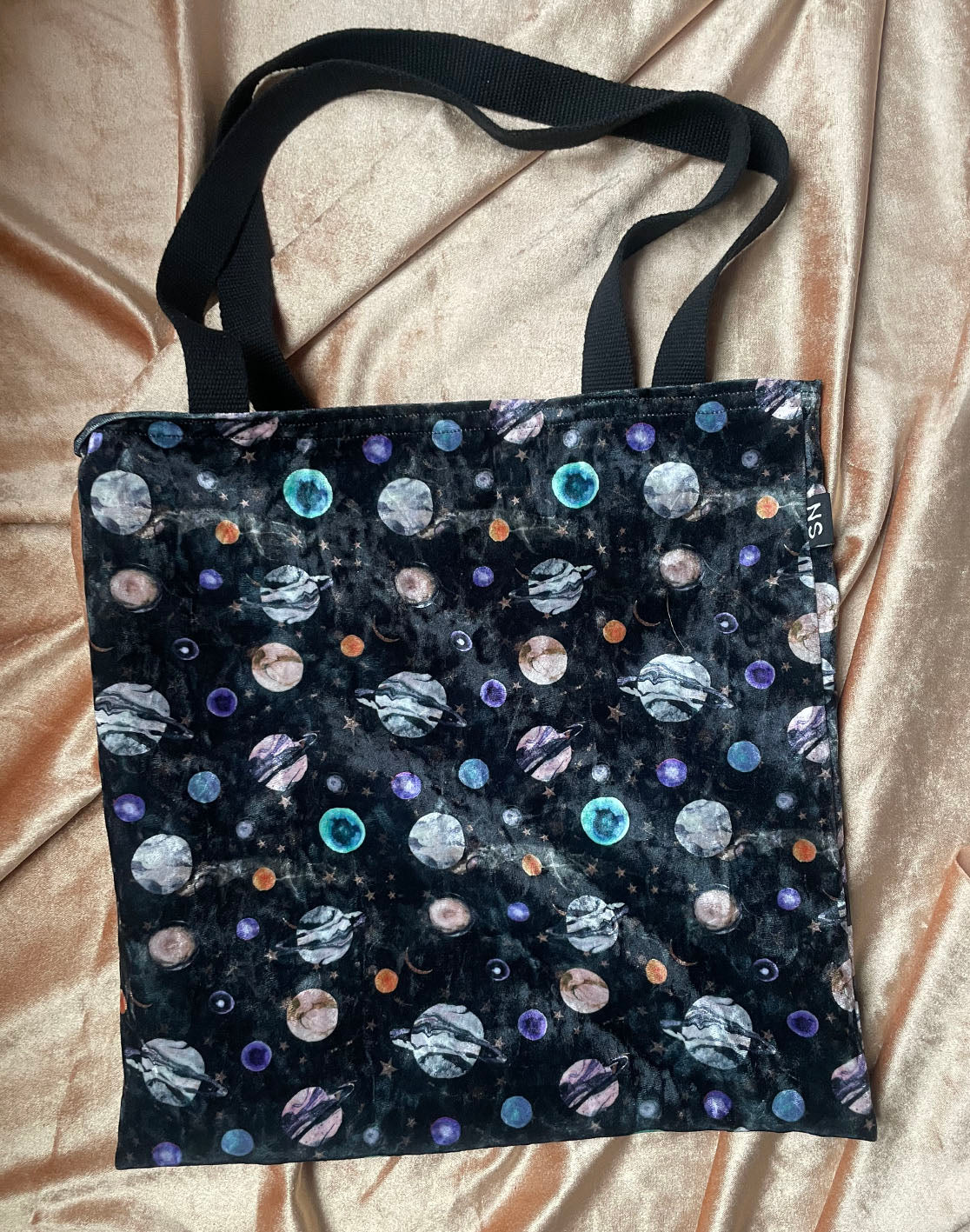 Marble Galaxy velvet tote bag