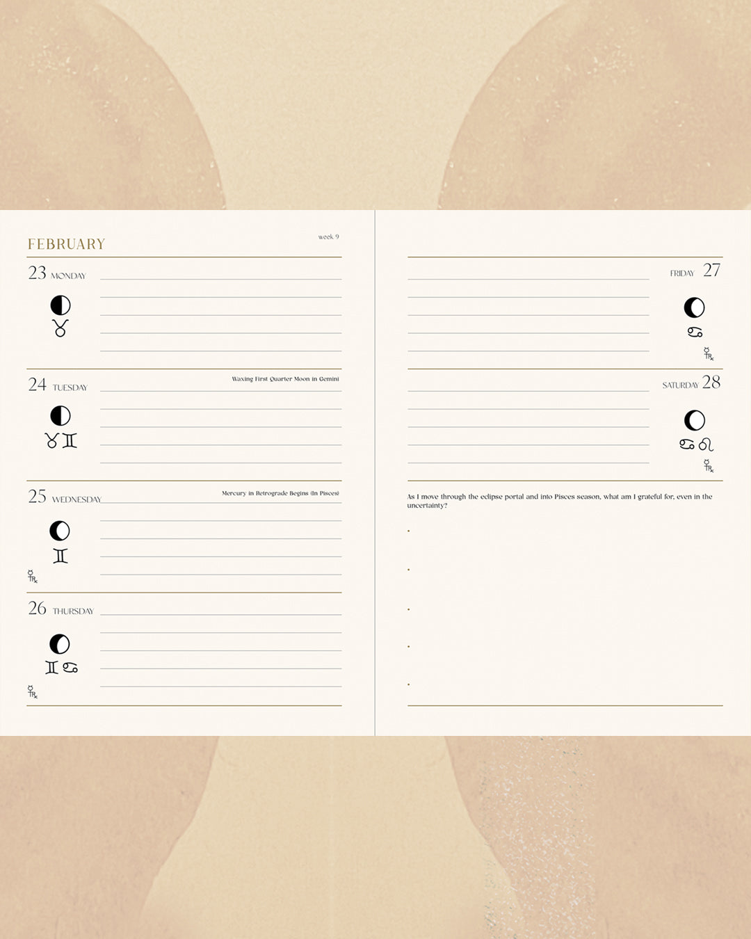 2026 Moon diary inside pages