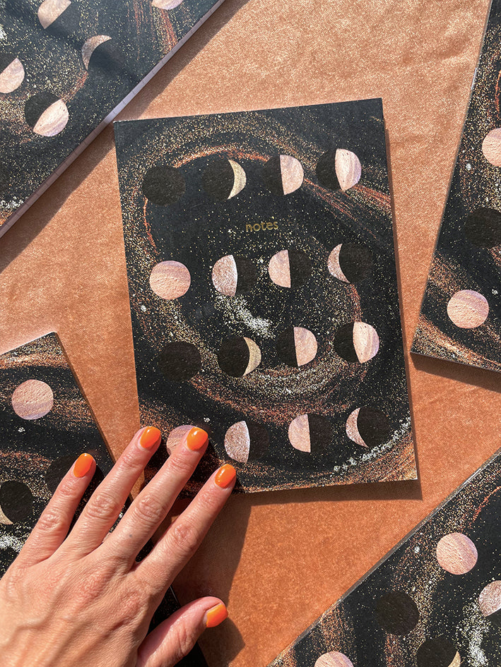 Golden Flow moon phases recycled notebook
