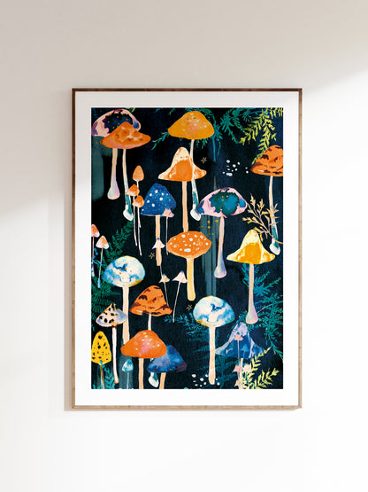 Forest mushroom disco giclée art print